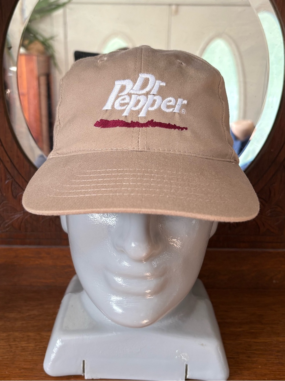 Y2K/90s Tan Embroidered Dr Pepper Logo Cap